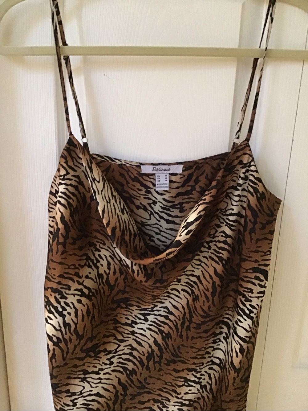 Revamped Brown and Cream Zebra-Print Satin Cowl-Neck Camisole